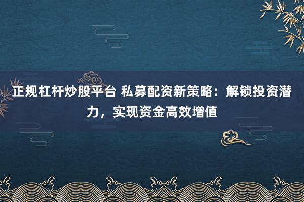 正规杠杆炒股平台 私募配资新策略：解锁投资潜力，实现资金高效增值