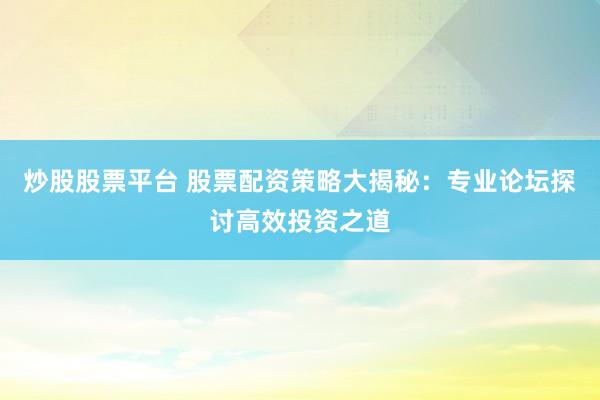 炒股股票平台 股票配资策略大揭秘：专业论坛探讨高效投资之道