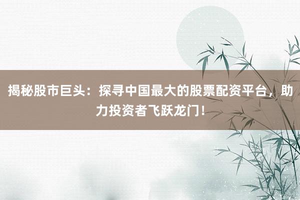 揭秘股市巨头：探寻中国最大的股票配资平台，助力投资者飞跃龙门！