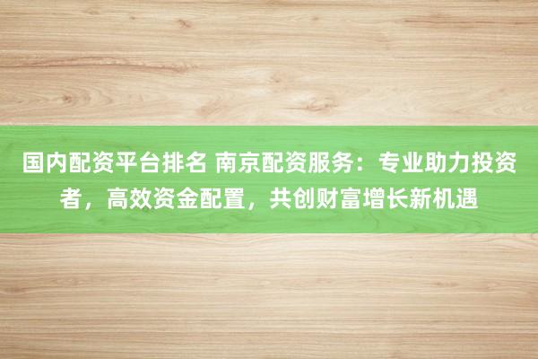 国内配资平台排名 南京配资服务：专业助力投资者，高效资金配置，共创财富增长新机遇