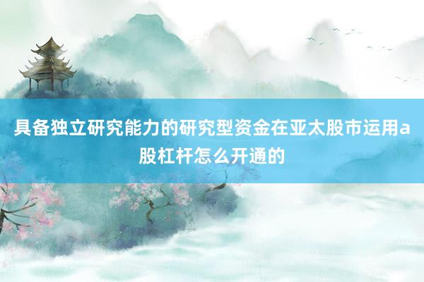 具备独立研究能力的研究型资金在亚太股市运用a股杠杆怎么开通的