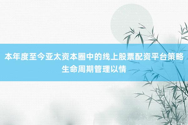 本年度至今亚太资本圈中的线上股票配资平台策略生命周期管理以情
