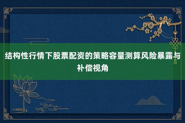 结构性行情下股票配资的策略容量测算风险暴露与补偿视角