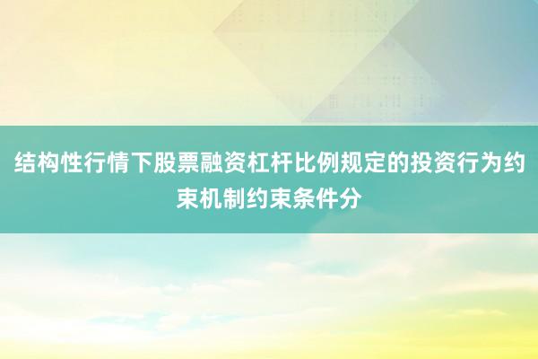 结构性行情下股票融资杠杆比例规定的投资行为约束机制约束条件分