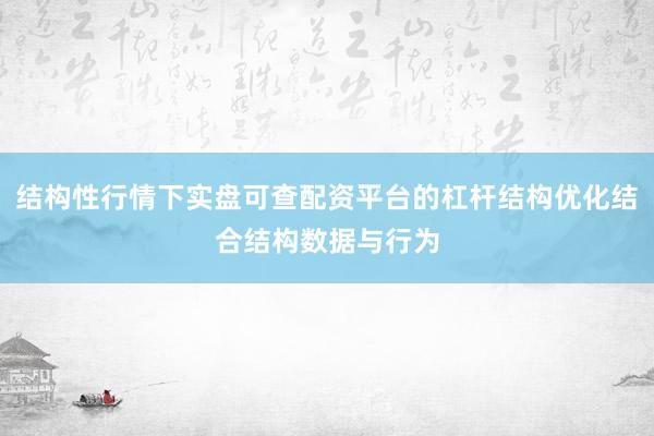 结构性行情下实盘可查配资平台的杠杆结构优化结合结构数据与行为